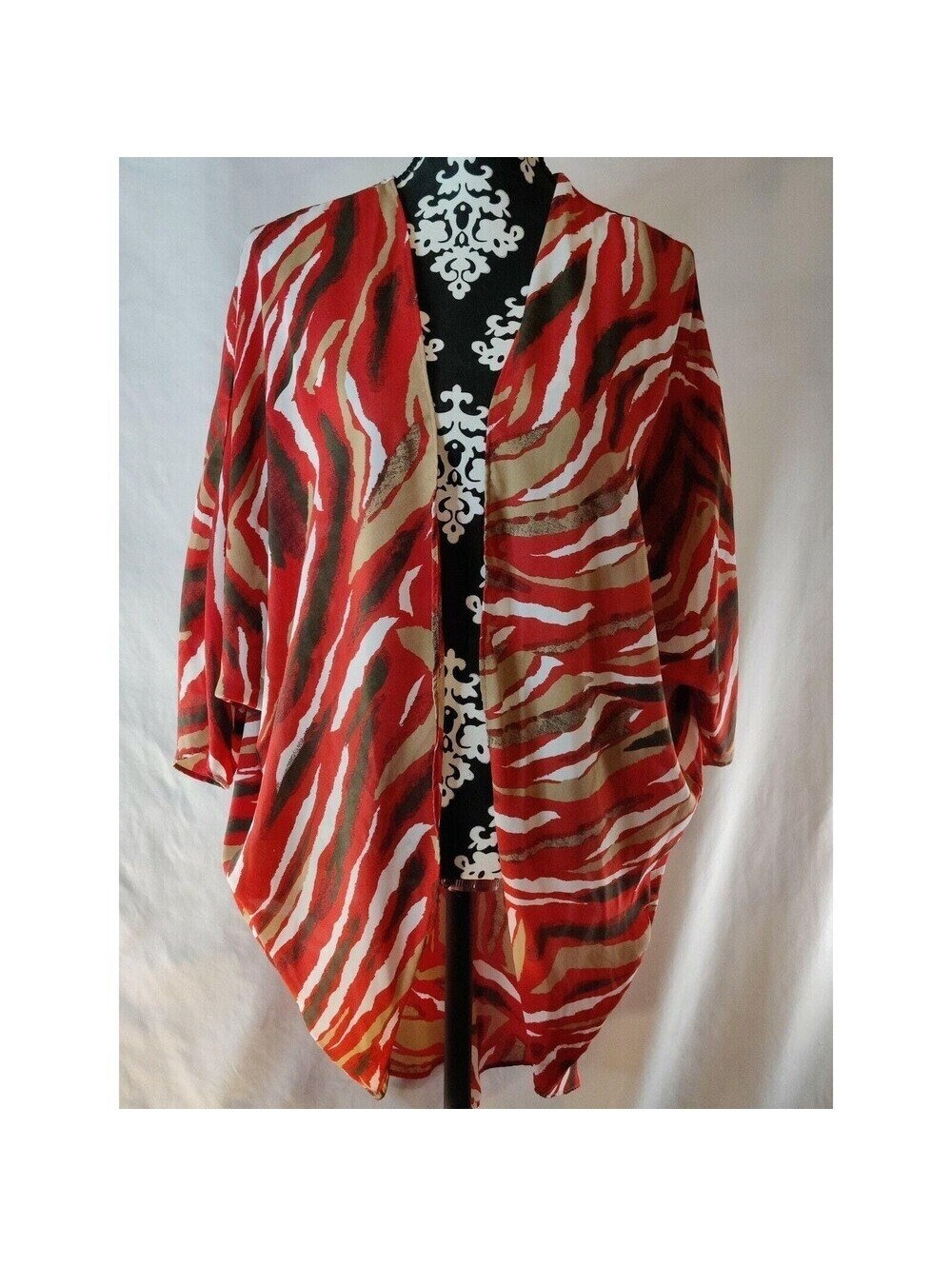 C Brand Women's Orange Animal Print Open Front Kimono Cardigan Small